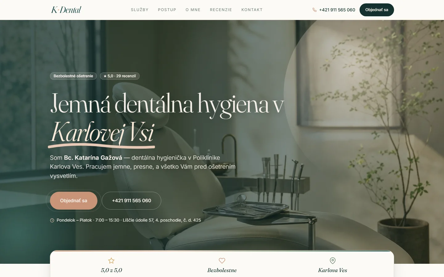 K·Dental, Bratislava-Karlova Ves — webstránka pre ambulanciu dentálnej hygieny