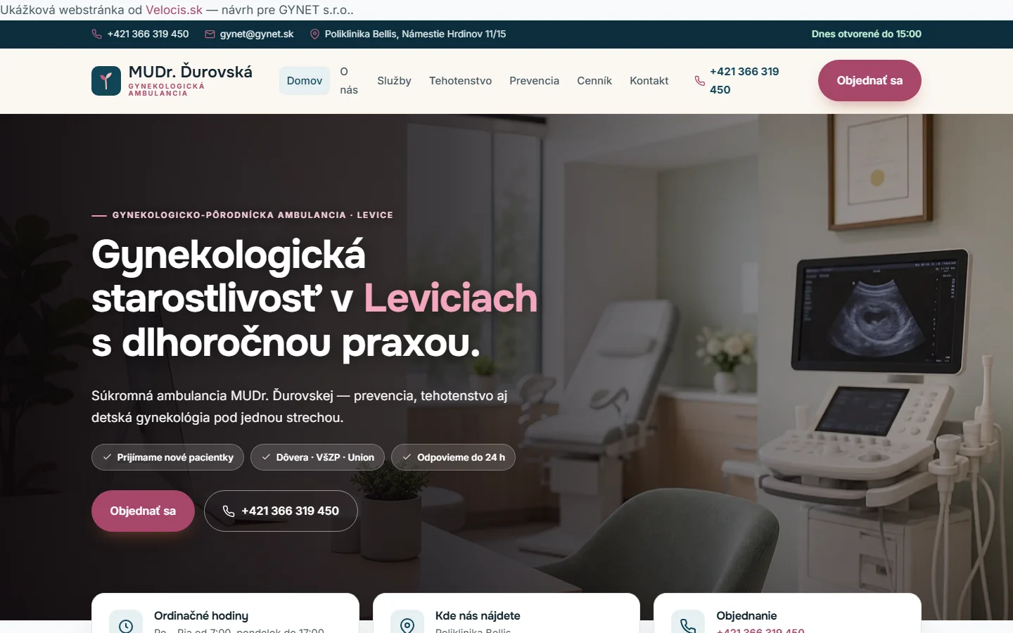 GYNET s.r.o. — webstránka pre gynekologickú ambulanciu, ukážka