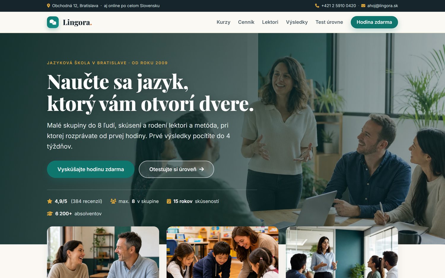 Ukážka webu jazykovej školy — plnoslužbová akadémia (realizácia Lingora)