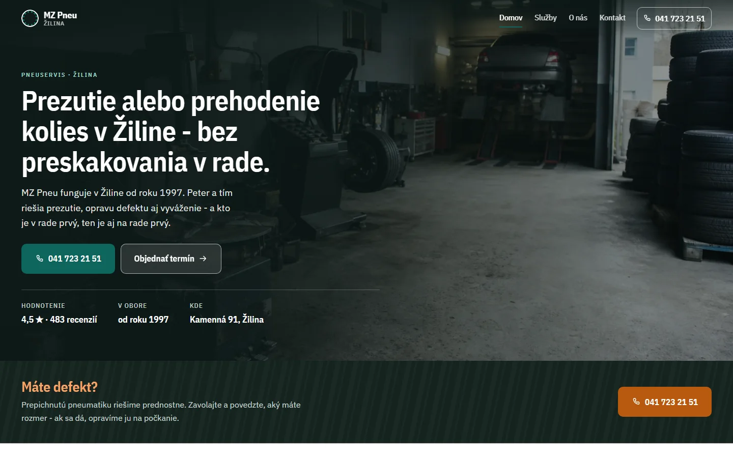 MZ Pneu Žilina — webstránka pre pneuservis, ukážka