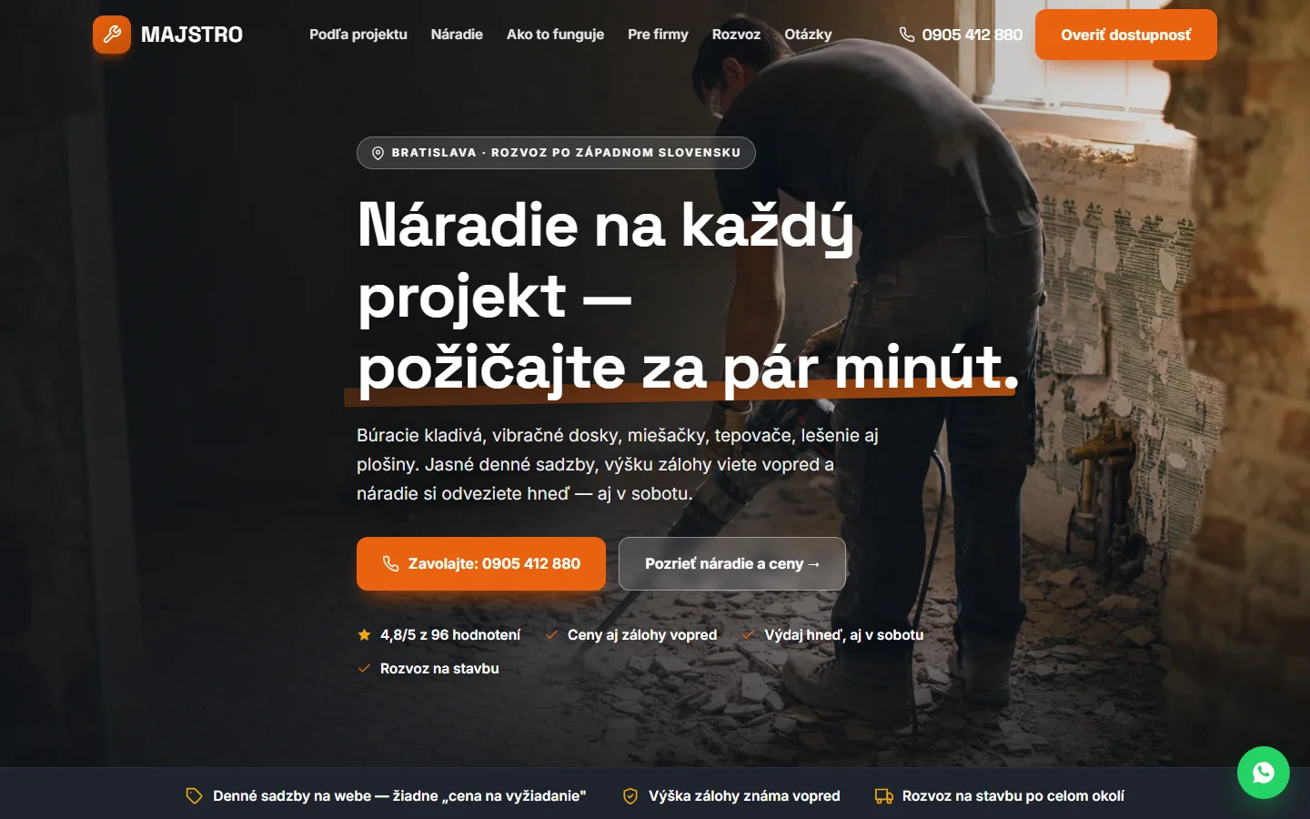 MAJSTRO — ukážková webstránka pre požičovňu náradia a stavebnej techniky