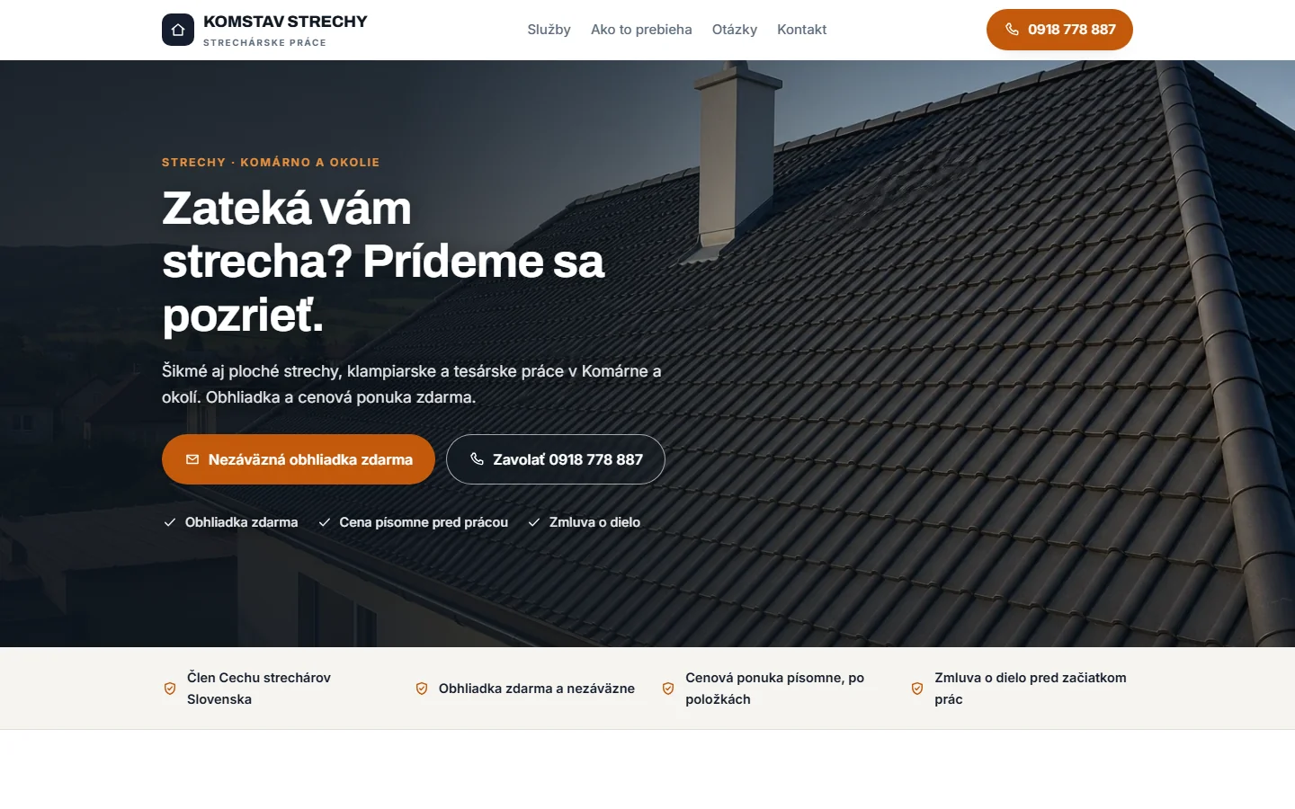 KOMSTAV STRECHY — webstránka pre strechára, ukážka