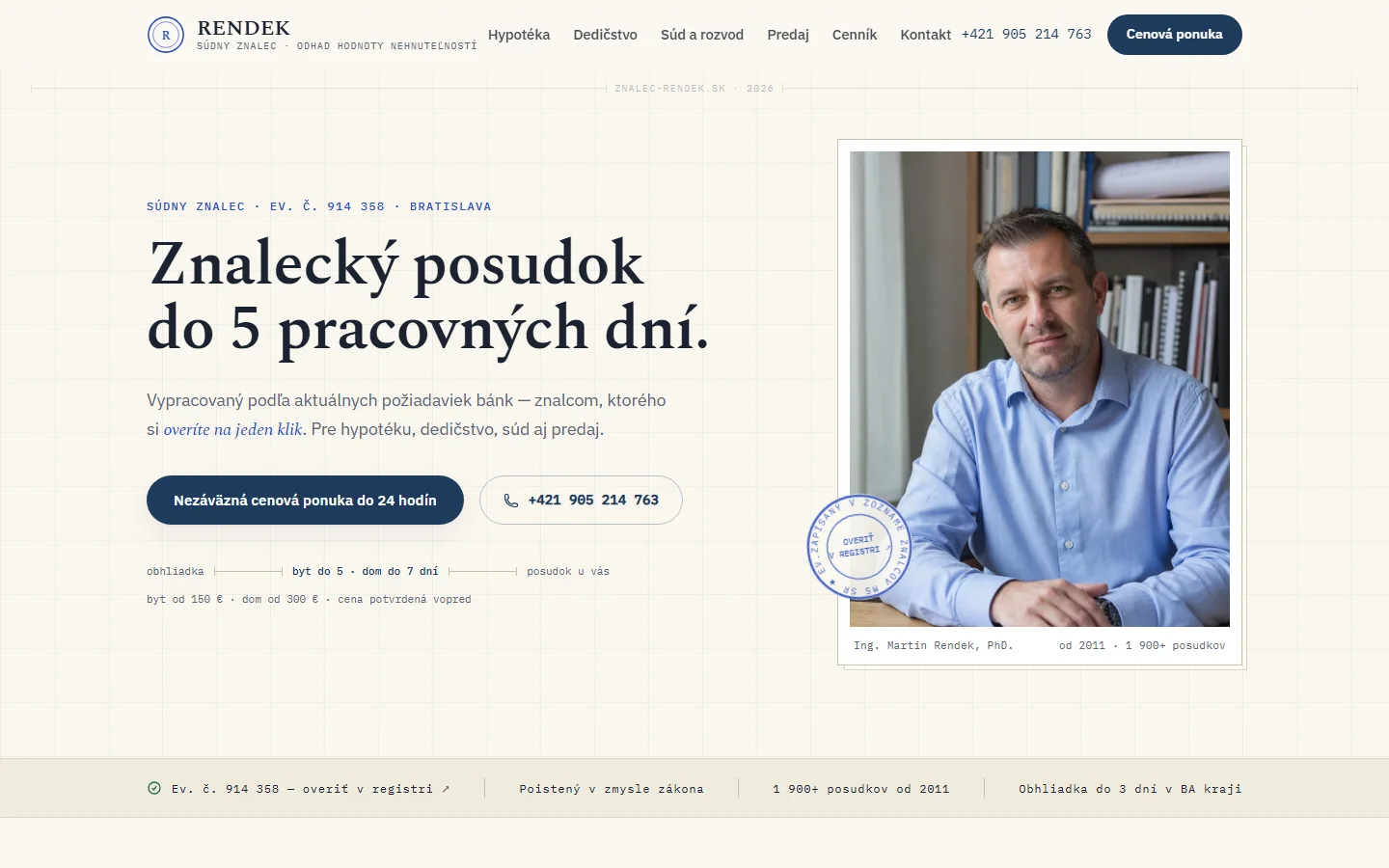 Rendek — ukážková webstránka pre súdneho znalca