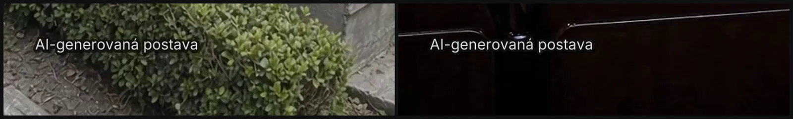 Tá istá vypálená menovka „AI-generovaná postava“ v dvoch snímkach z videa